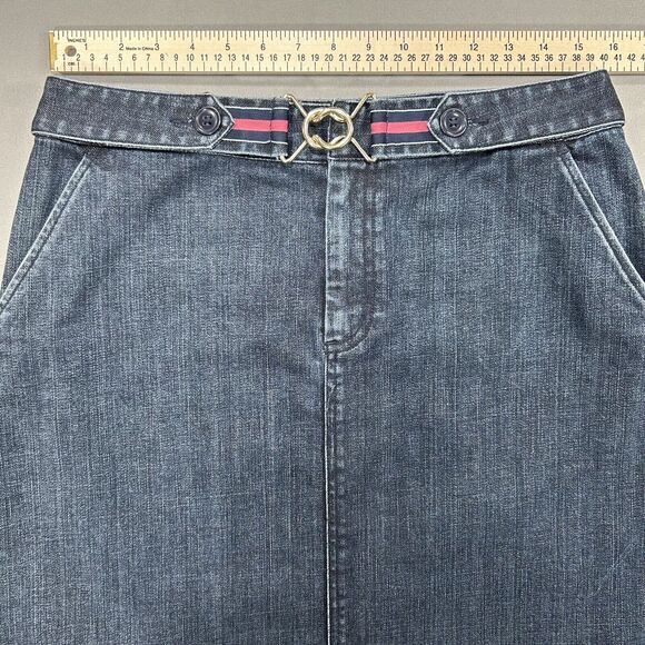 Talbots Skirt Women 10 Blue Jean Denim Knee Length Pockets Cotton Casual Stretch - Picture 3 of 14